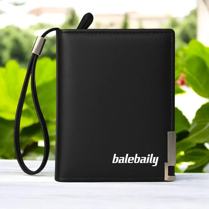 Balebaily Premium Men's Vertical Bifold Wallet with Coin Pocket & Wrist Strap