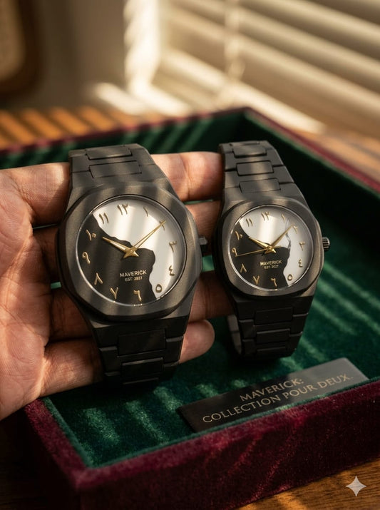 Couple Watch Set – Matching Black Arabic Aura Watch