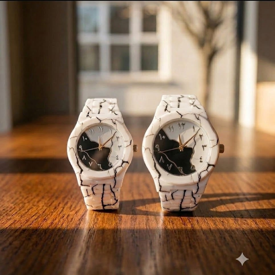 Aura Couple Watch Set – Matching Marble White Ceramic His & Hers Watches