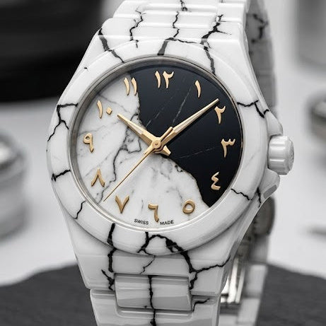 Marble White Ceramic Edition Arabic Aura Watch