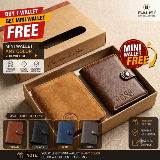 Genuine M PU Leather Wallet for Men Premium Bifold Wallet with Free Mini Card Holder BOSS Embossed Design | With Premium Box