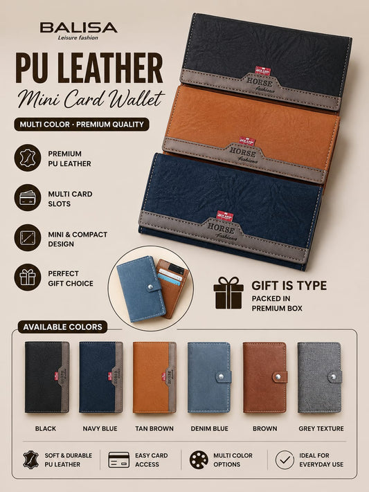 Horse Genuine PU Leather Long Wallet & BOSS Mini Wallet Combo Set With Balisi Gift Box