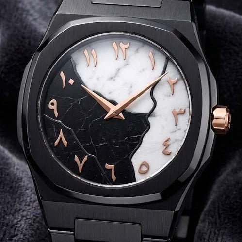Arabic Black Aura Watch – Black Steel with Rose Gold Arabic Numerals - Fashion Bridge