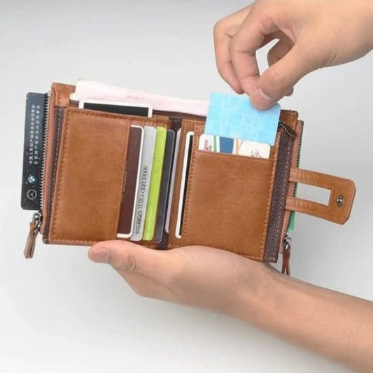Men’s Bifold Wallet with Zipper Coin Pocket, Snap Button & Multi Card Slots - Fashion Bridge