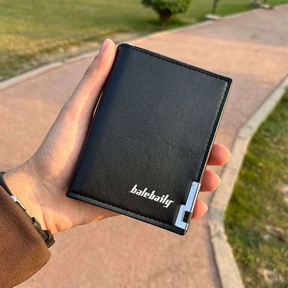 Balebaily Premium Men's Vertical Bifold Wallet with Coin Pocket & Wrist Strap