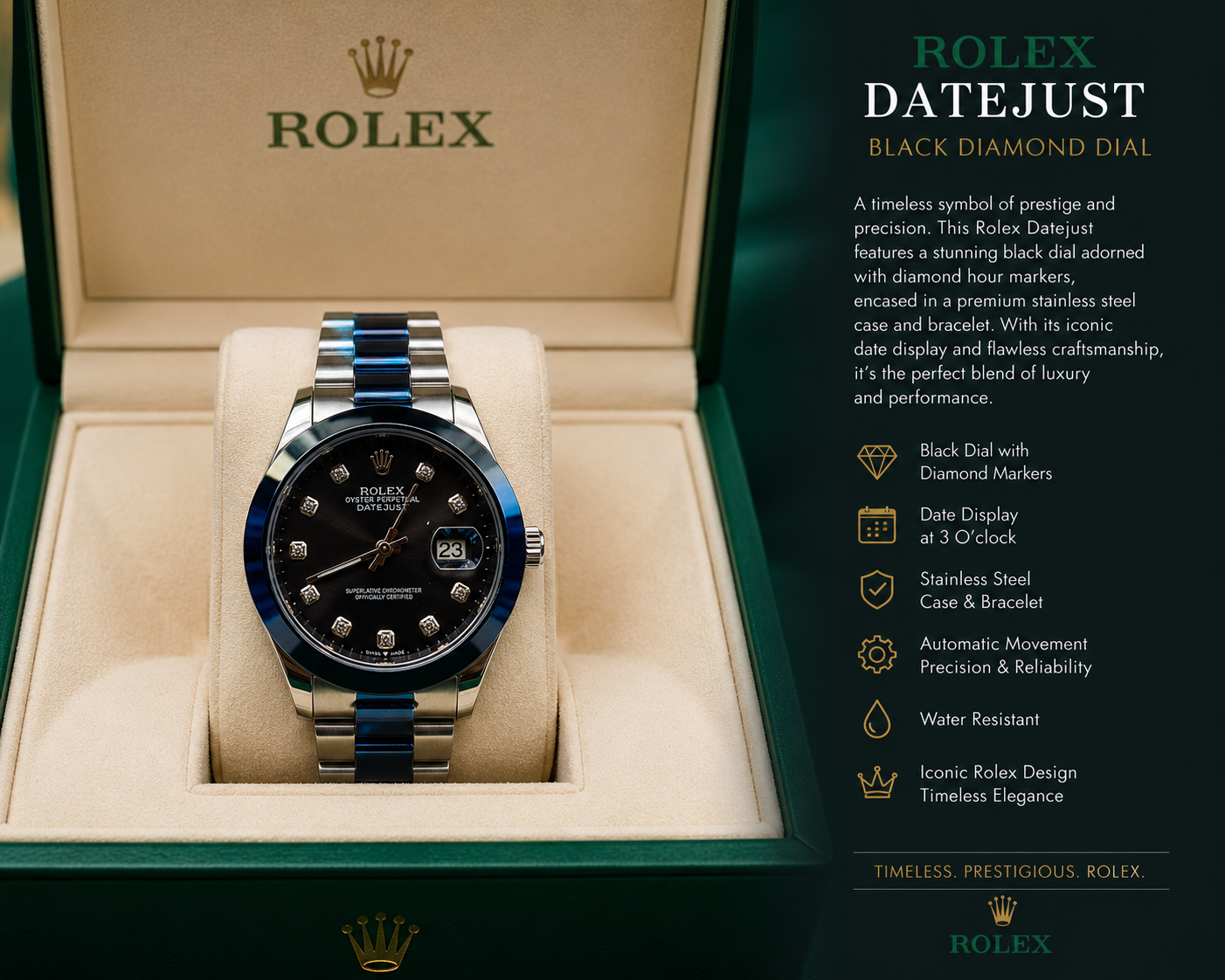 Luxury Blue Diamond Dial Men's Watch – Premium Stainless Steel Date Display Watch | Free Delivery