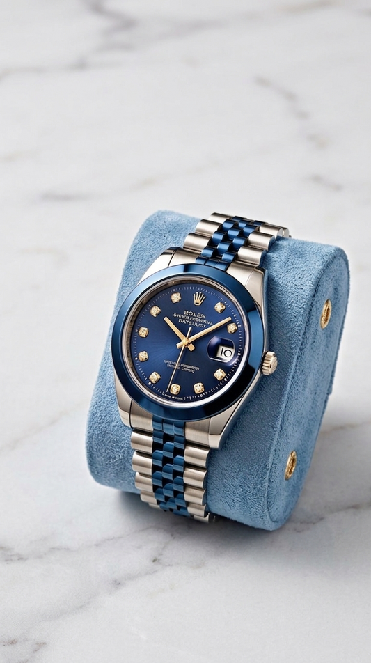 Luxury Blue Diamond Dial Men's Watch – Premium Stainless Steel Date Display Watch | Free Delivery