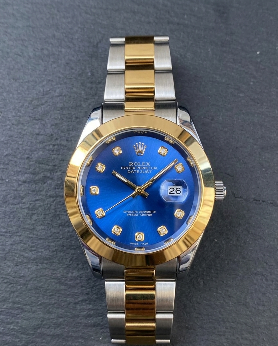 Luxury Blue & Gold Waterproof Stainless Steel Watch