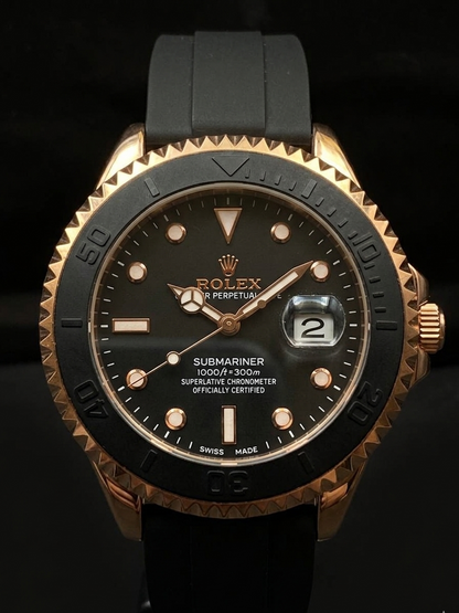 Luxury Black & Rose Gold Rotating Bezel Waterproof Watch