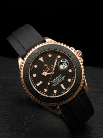 Luxury Black & Rose Gold Rotating Bezel Waterproof Watch