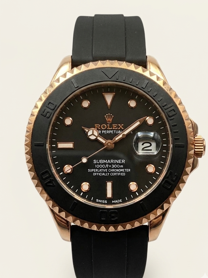 Luxury Black & Rose Gold Rotating Bezel Waterproof Watch