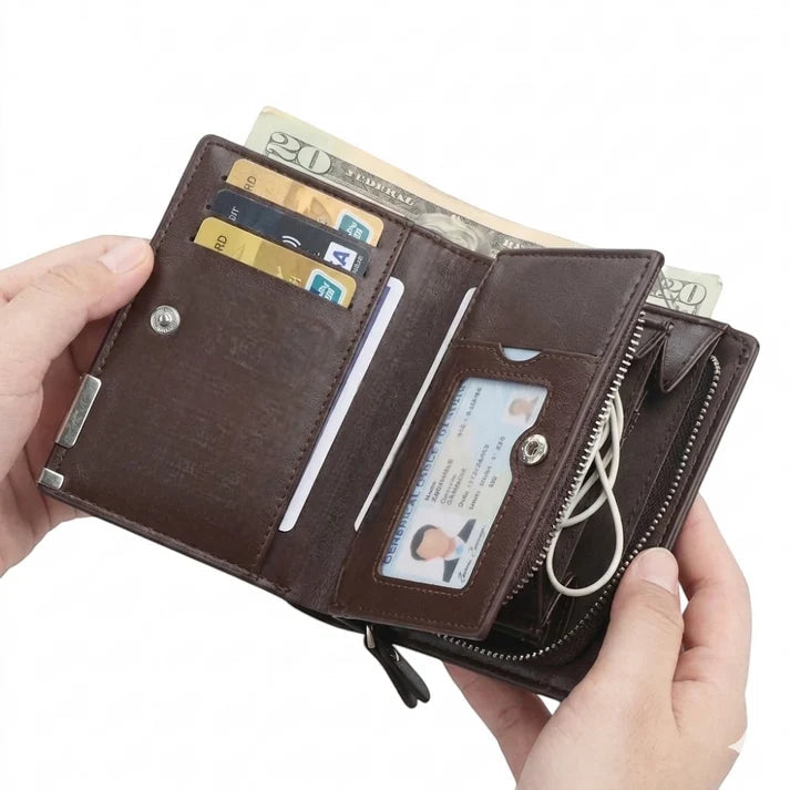 Balebaily Premium Men's Vertical Bifold Wallet with Coin Pocket & Wrist Strap