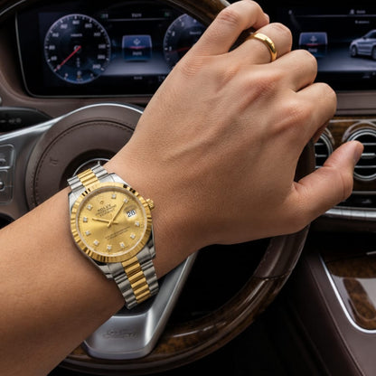 TimeKeep Two-Tone Gold Automatic Watch with Fluted Bezel