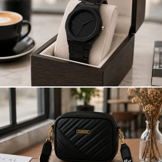 Men's Black Matte Octagon Watch with Arabic Numerals – Luxury Stainless Steel Analog Watch with Gift Box
