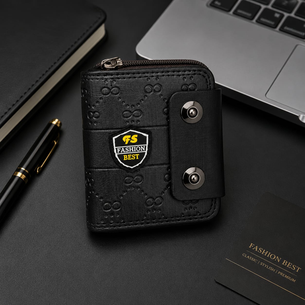 Compact Black  and Brown Leather Wallet for Men