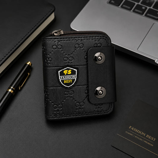 Compact Black  and Brown Leather Wallet for Men