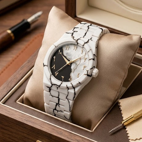 Marble White Ceramic Edition Arabic Aura Watch