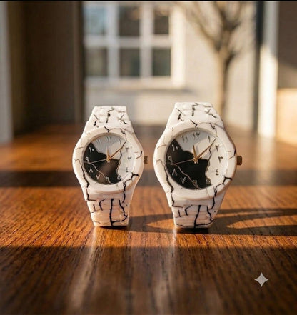 Aura Couple Watch Set – Matching Marble White Ceramic His & Hers Watches