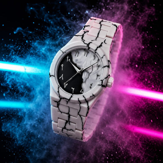 Arabic White Marble Watch White Ceramic Crackle Design with Arabic Numerals