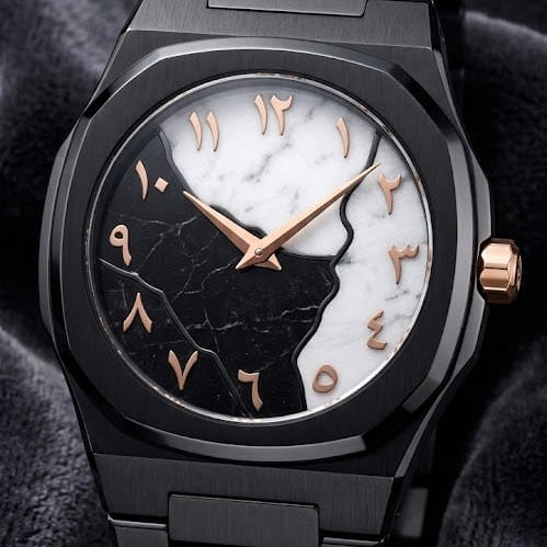 Arabic Black Aura Watch – Black Steel with Rose Gold Arabic Numerals