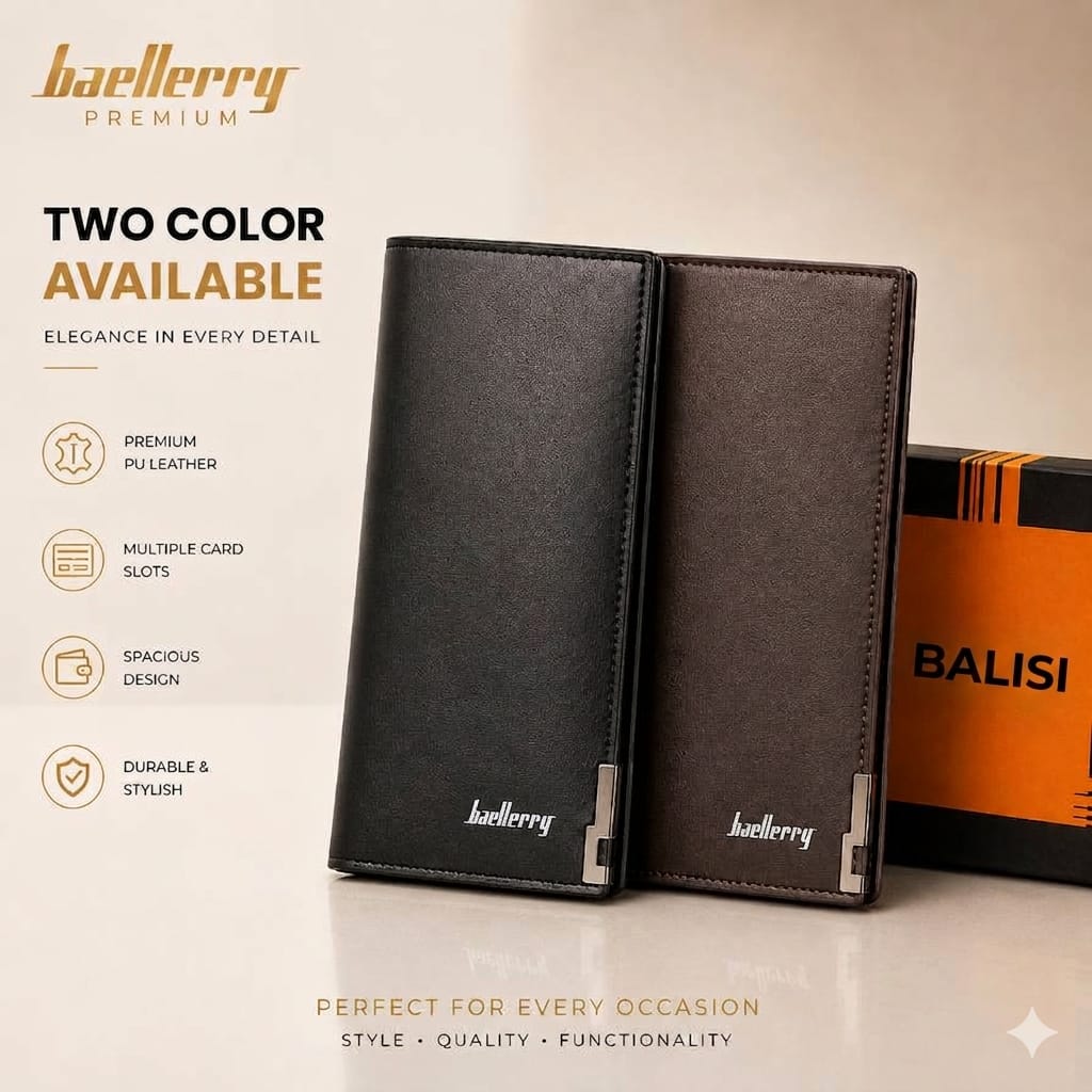Baellerry Premium Men's Bifold Wallet | Genuine PU Leather Long Wallet with Multiple Card Slots With GIft Box