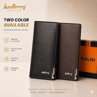 Baellerry Premium Men's Bifold Wallet | Genuine PU Leather Long Wallet with Multiple Card Slots With GIft Box