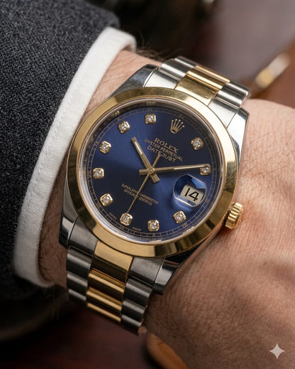 Luxury Blue & Gold Waterproof Stainless Steel Watch