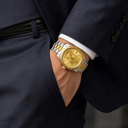 TimeKeep Two-Tone Gold Automatic Watch with Fluted Bezel