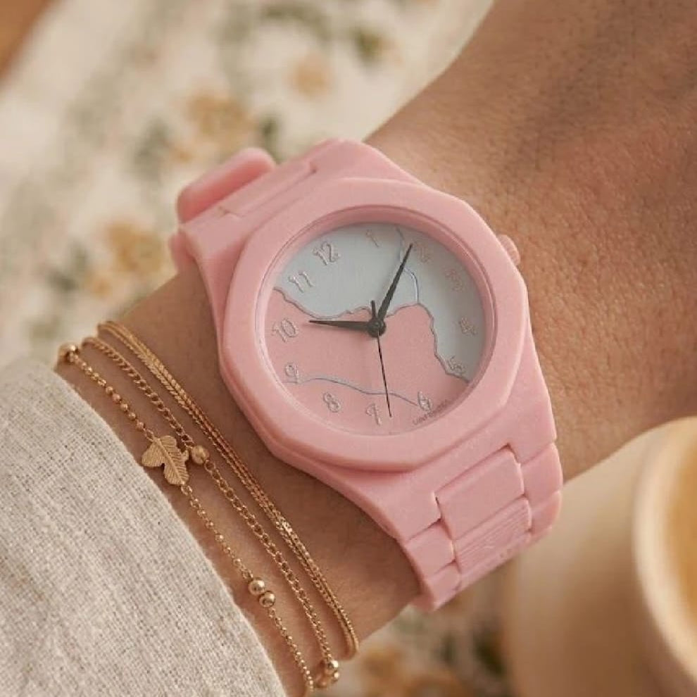 Pink Elegant Combo Gift Set – Quilted Crossbody Bag & Analog Watch for Women | Stylish Ladies Gift Pack