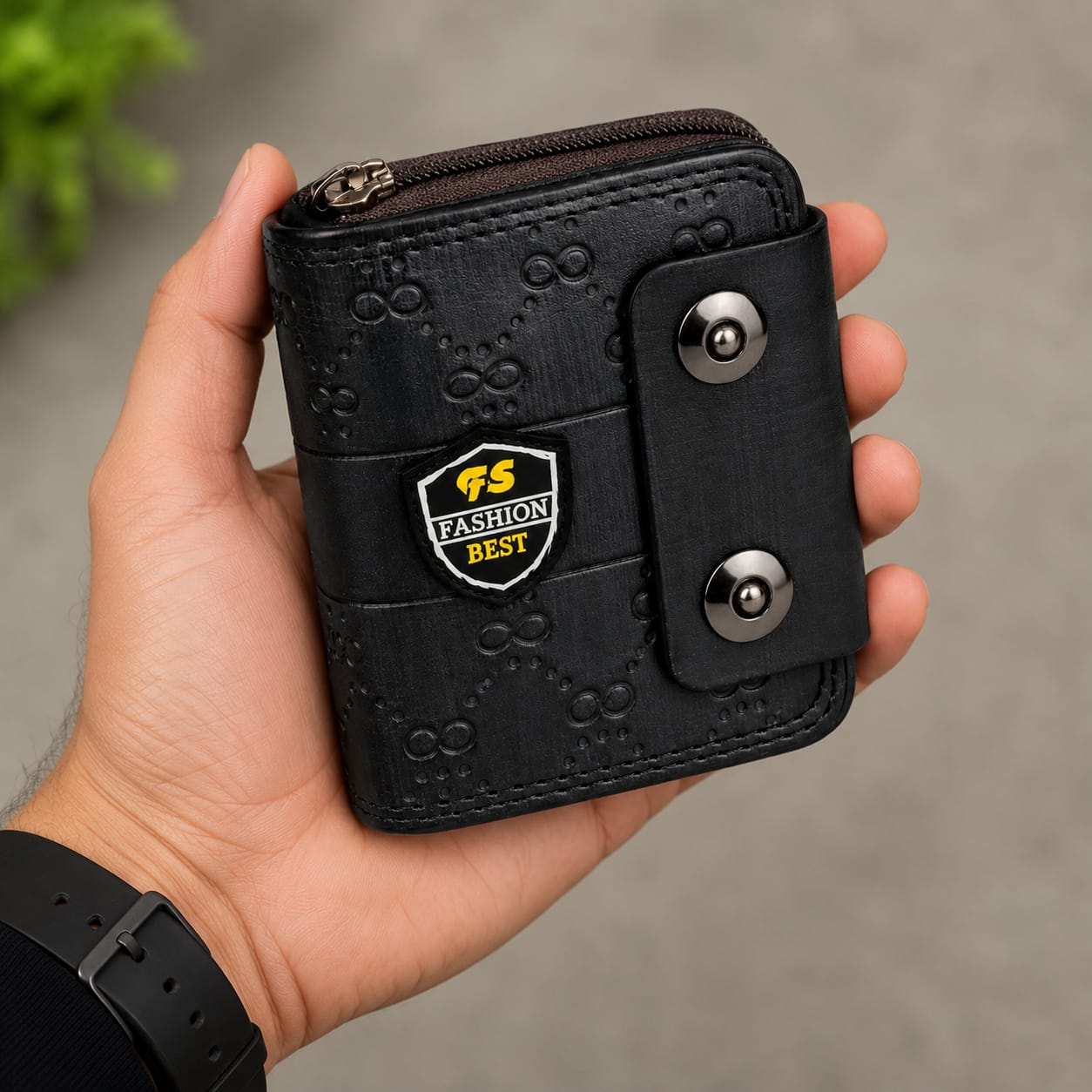 Compact Black  and Brown Leather Wallet for Men