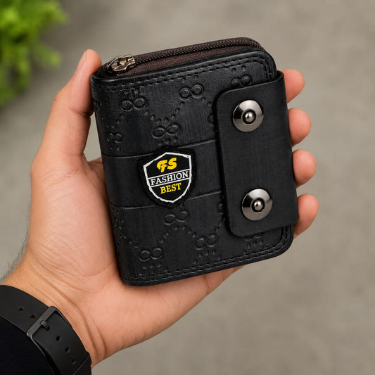 Compact Black  and Brown Leather Wallet for Men