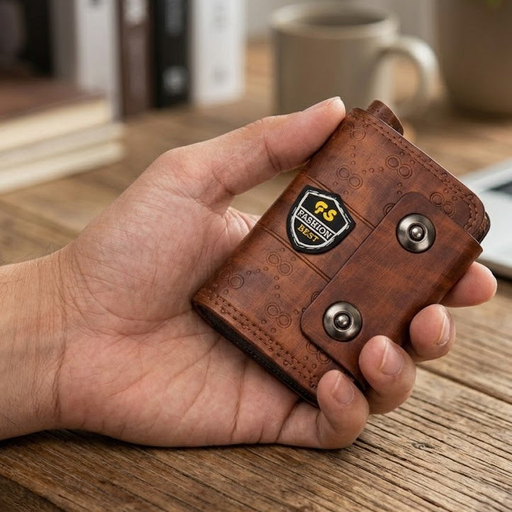 Compact Black  and Brown Leather Wallet for Men