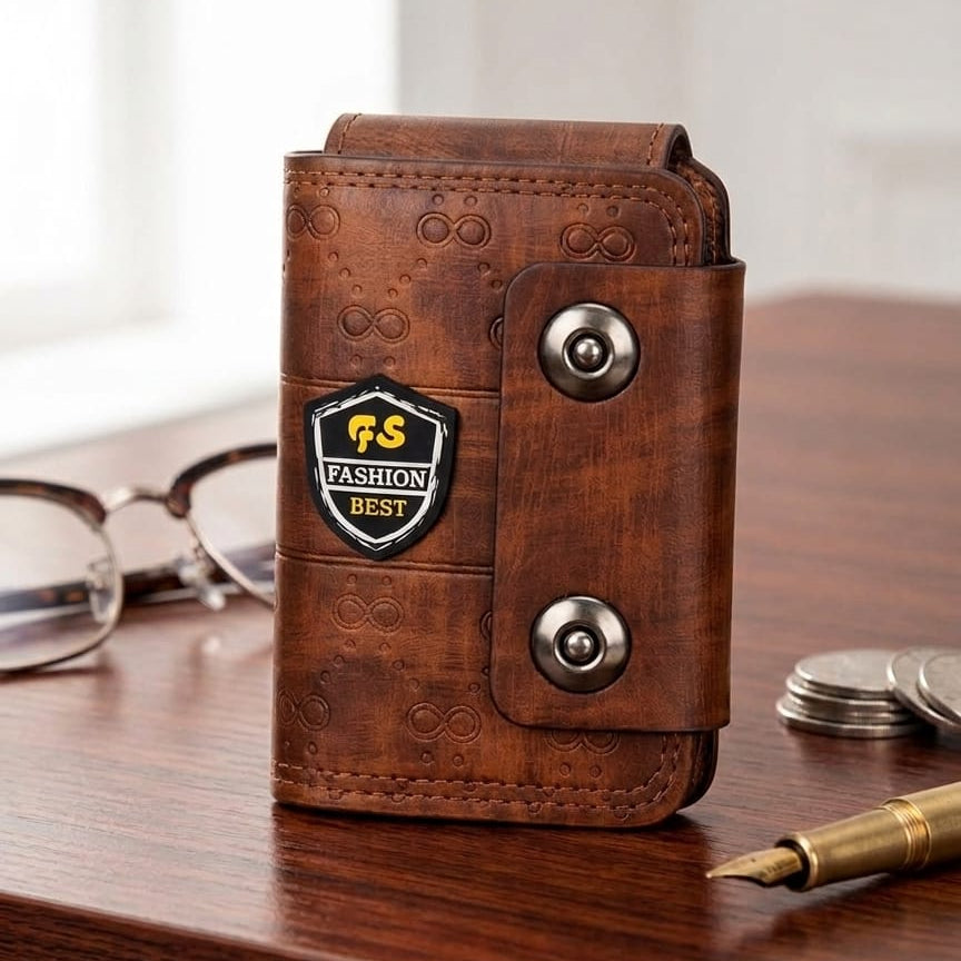 Compact Black  and Brown Leather Wallet for Men