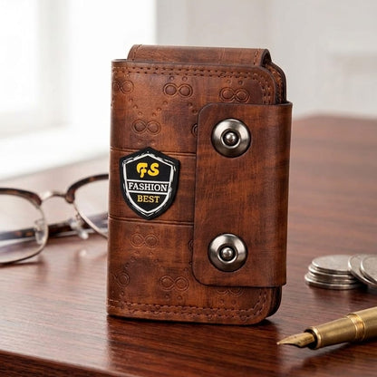 Compact Black  and Brown Leather Wallet for Men