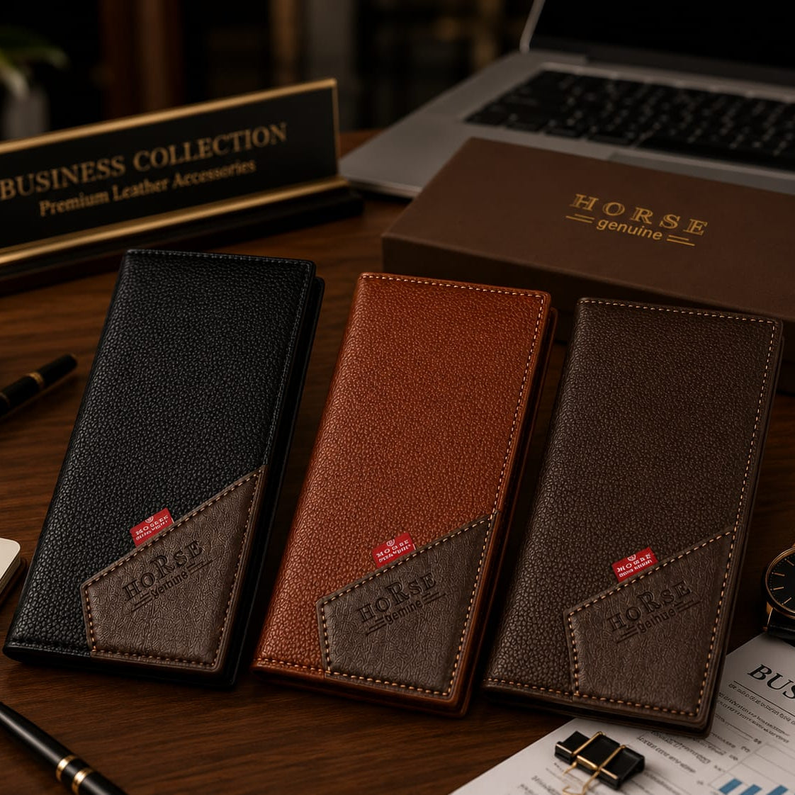 Horse Genuine Leather Long Wallet for Men – Business Collection Premium Bifold Wallet