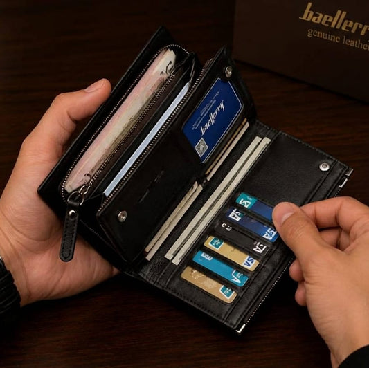 Baellerry VIP Combo Set – Men's PU Leather Long Wallet & Card Holder with Smalll wallet Free With Balisi Box