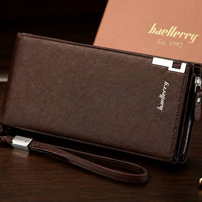 Baellerry Premium Leather Long Wallet for Men – Business Clutch Bag with Wrist Strap