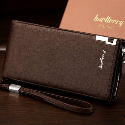 Baellerry Premium Leather Long Wallet for Men – Business Clutch Bag with Wrist Strap