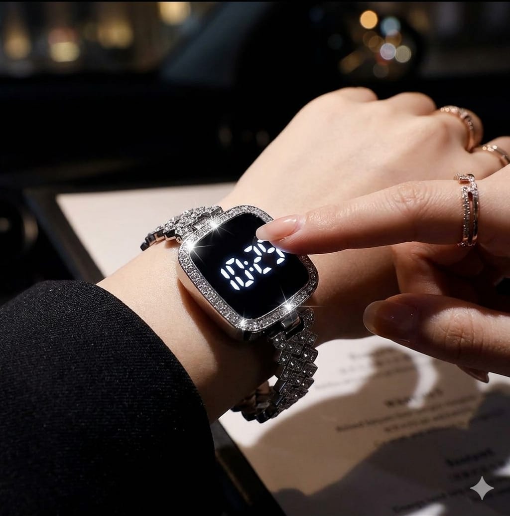 Diamond Digital LED Watch – Full Bling Rhinestone Bracelet Watch | Silver & Rose Gold