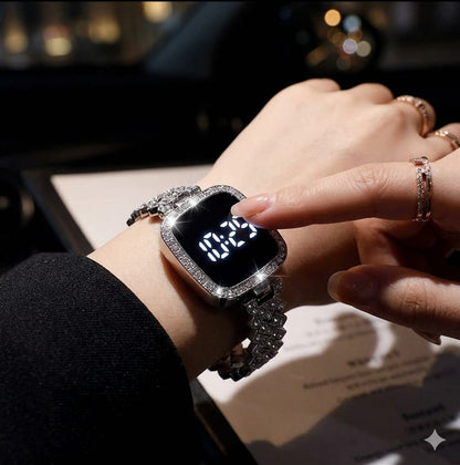 Diamond Digital LED Watch – Full Bling Rhinestone Bracelet Watch | Silver & Rose Gold