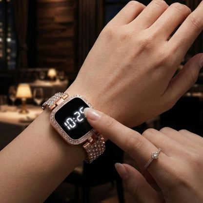 Diamond Digital LED Watch – Full Bling Rhinestone Bracelet Watch | Silver & Rose Gold