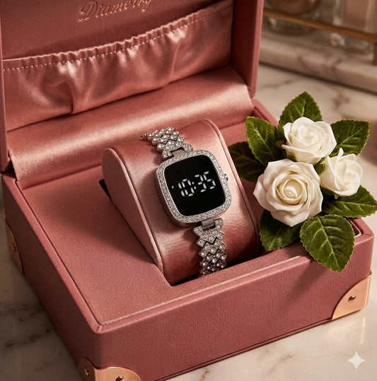 Diamond Digital LED Watch – Full Bling Rhinestone Bracelet Watch | Silver & Rose Gold