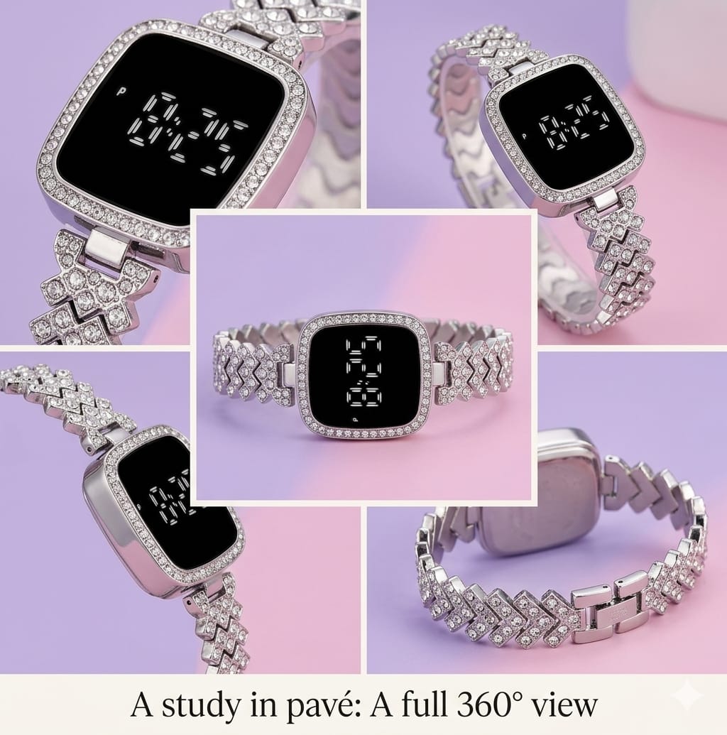 Diamond Digital LED Watch – Full Bling Rhinestone Bracelet Watch | Silver & Rose Gold