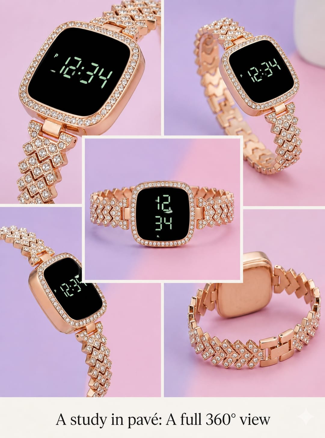 Diamond Digital LED Watch – Full Bling Rhinestone Bracelet Watch | Silver & Rose Gold