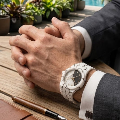 Marble White Ceramic Edition Arabic Aura Watch