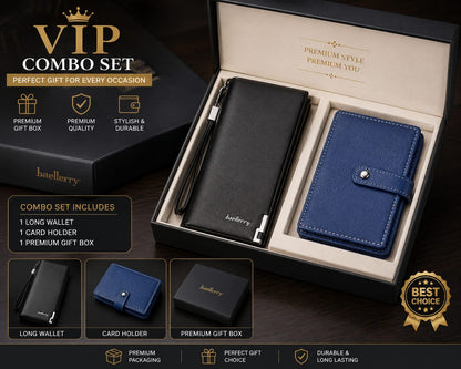 Baellerry VIP Combo Set – Men's PU Leather Long Wallet & Card Holder with Smalll wallet Free With Balisi Box
