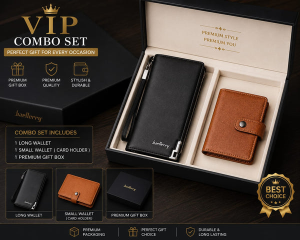 Baellerry VIP Combo Set – Men's Leather Long Wallet & Card Holder with Smalll wallet Free