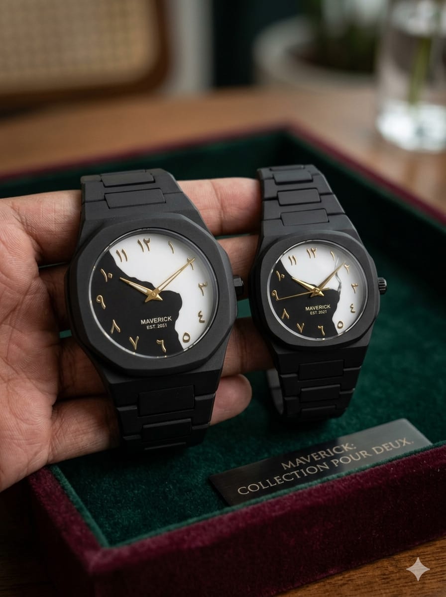 Couple Watch Set – Matching Black Arabic Aura Watch