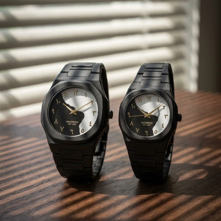 Couple Watch Set – Matching Black Arabic Aura Watch