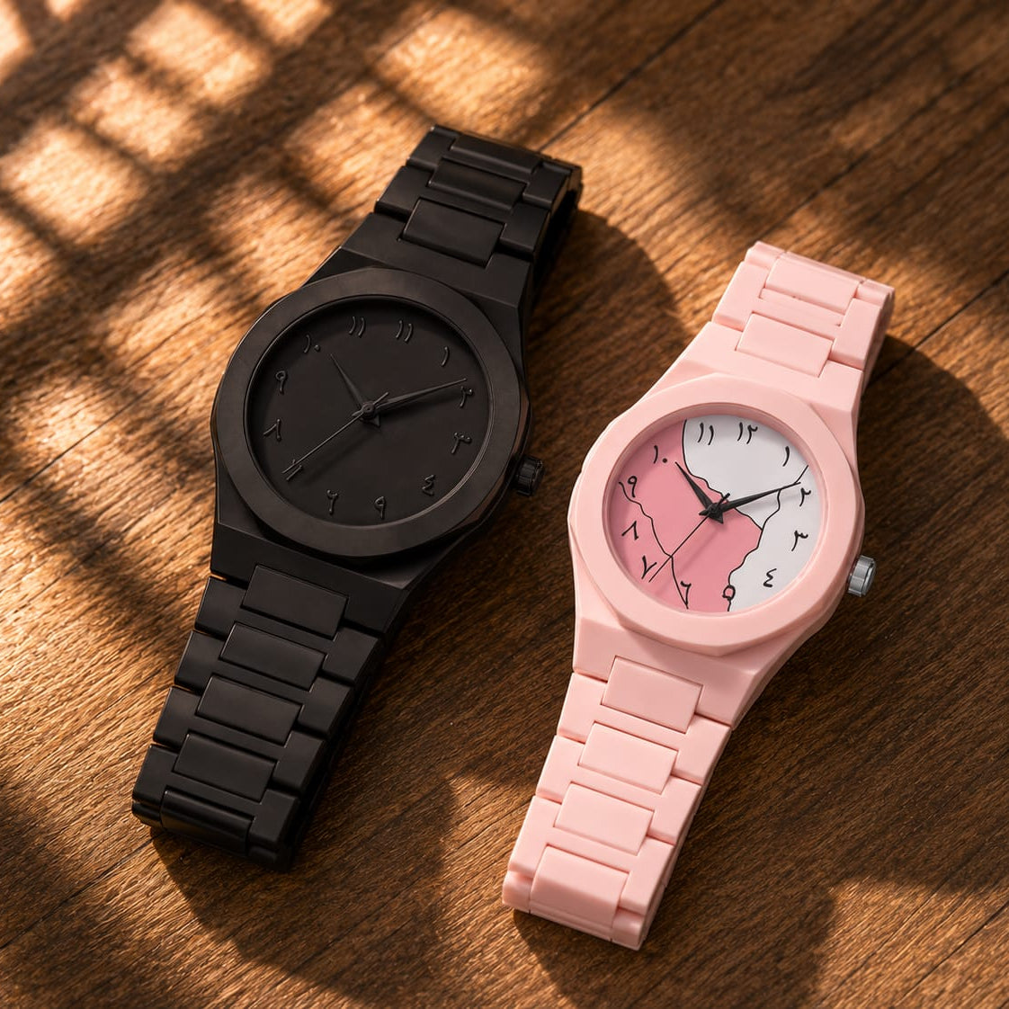 Forever Couple Set – Black & Pink His & Hers Watches with Arabic Numerals
